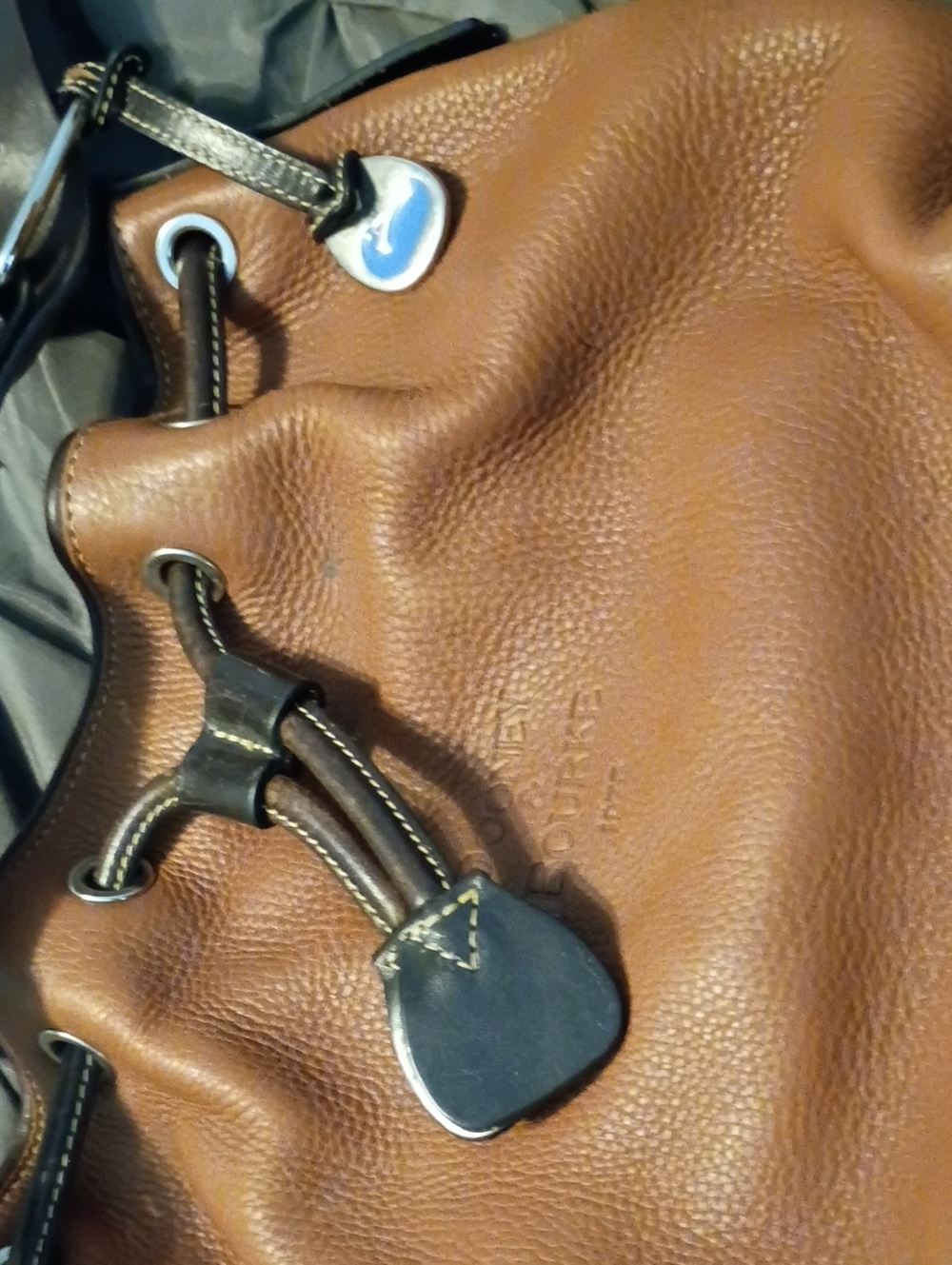 Dooney & Bourke Brown Pebbled Leather Drawstring Duffel